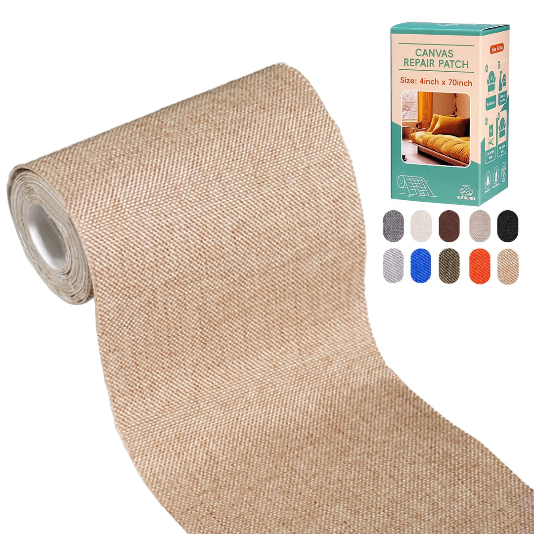 Autrends Canvas Repair Tape,Fabric Repair Patch,4×70 Inches,Outdoor Gear Patch, Waterproof,Self-Adhesive for Repairing Boat Covers,Tents,Sofas,Patio Umbrellas,Lounge Chairs,Awnings Light Brown
