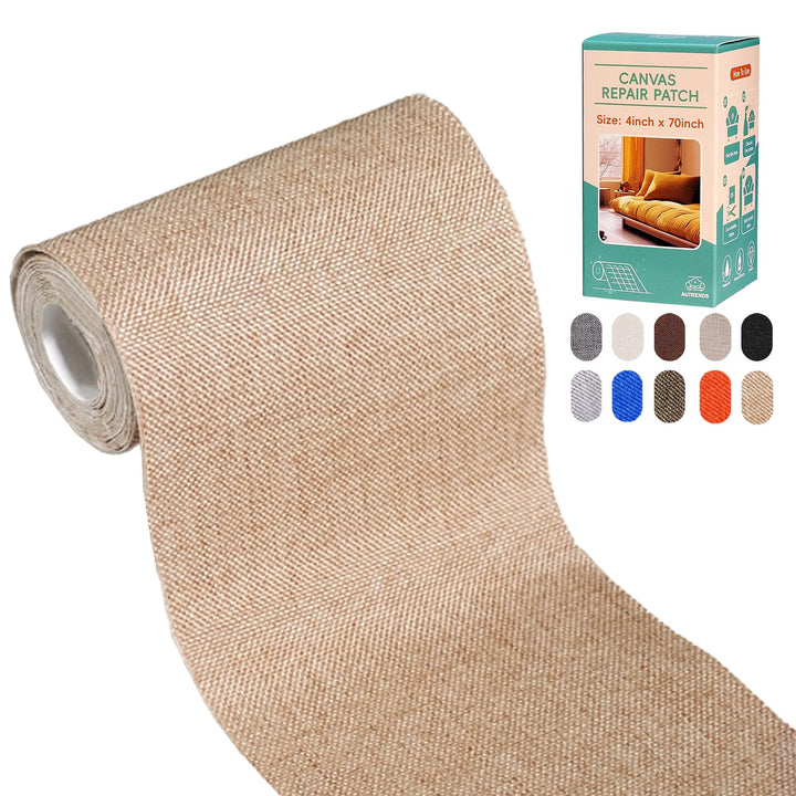 Autrends Canvas Repair Tape,Fabric Repair Patch,4×70 Inches,Outdoor Gear Patch, Waterproof,Self-Adhesive for Repairing Boat Covers,Tents,Sofas,Patio Umbrellas,Lounge Chairs,Awnings Light Brown