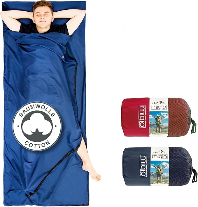 2-in-1 Sleeping Bag Liner and XL Sized Travel Sheet - All Around Zipper - 100% Cotton - Ultra Lightweight Sleep Liner for Hotel Hostel and Camping