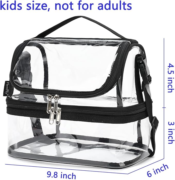 FlowFly Double Decker Cooler Insulated Lunch Bag Large Tote for Boys, Girls, Men, Women, With Adjustable Strap,Clear