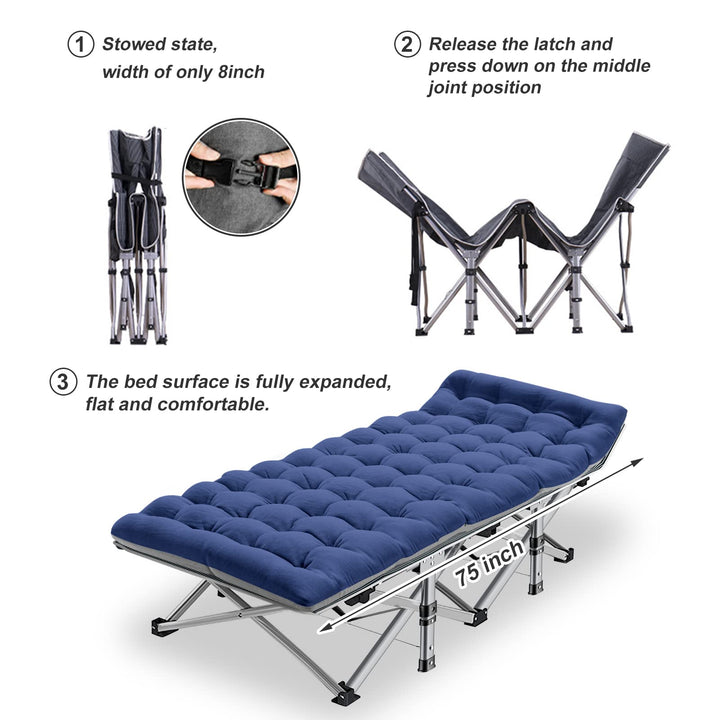 ABORON Folding Camping Cot W/Mat for Adults, Heavy Duty Outdoor Bed with Carry Bag,1200 D Layer Oxford Travel Camp Cots