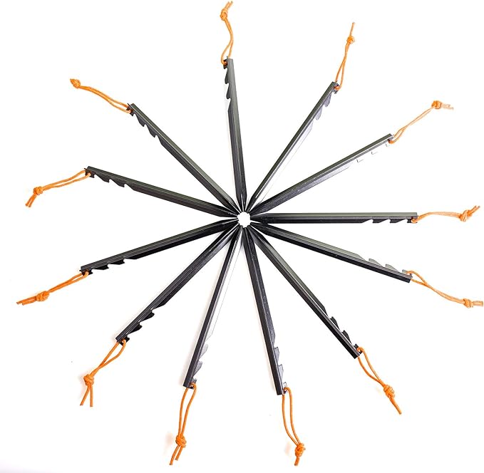 Aluminum Tent Stakes Pegs, 12-Pack Aluminum Ground Pegs with Reflective Pull Ropes, Heavy Duty Tri-Beam Metal Stakes Pegs for Backpacking Camping Tents Hammocks and Canopy