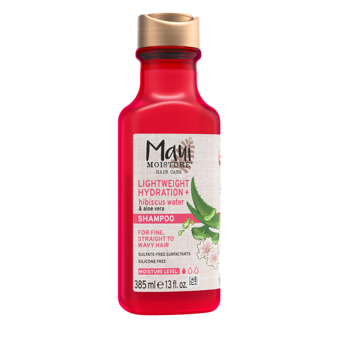 Maui Moisture Lightweight Hydration + Hibiscus Water Shampoo, Moisturizing Aloe Vera Shampoo Softens Curly Hair, Vegan & Sulfate-Free Surfactants, 13 Fl Oz