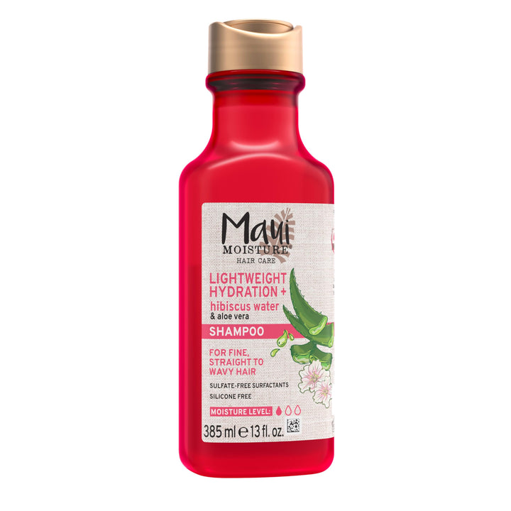 Maui Moisture Lightweight Hydration + Hibiscus Water Shampoo, Moisturizing Aloe Vera Shampoo Softens Curly Hair, Vegan & Sulfate-Free Surfactants, 13 Fl Oz