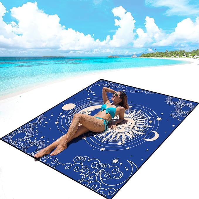 AISPARKY Beach Blanket Waterproof Sandproof, Oversized Large Beach Mat 79" X 83"/120"x108" for 1-8 Adults, Quick Drying&Compact&Lightweight, Picnic Mat Vacation Essentials for Beach Camping Travel