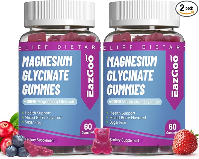 Magnesium Glycinate Gummies 400mg with L-Threonine 200mg - Sugar-Free Magnesium Potassium Supplement with Vitamin D, B6, CoQ10 for Muscle - 120 Mixed Berry Flavored Gummies