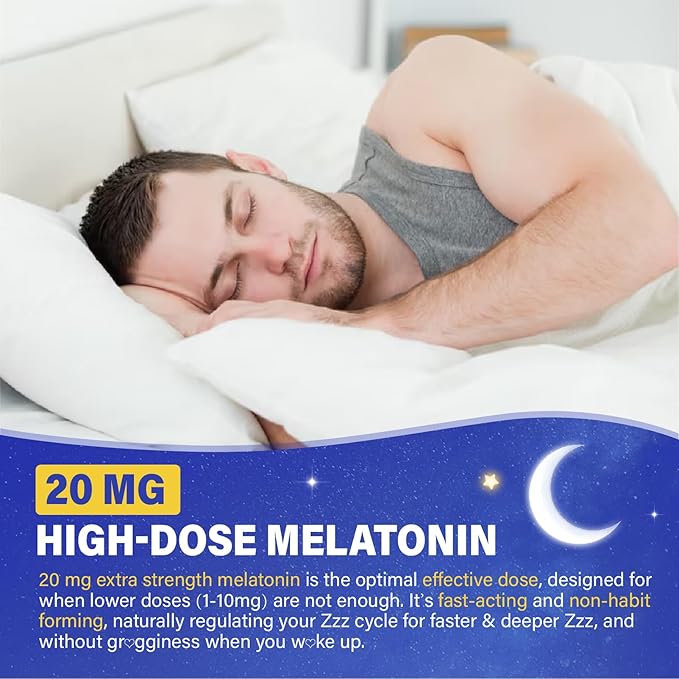 Melatonin 20mg Gummies for Adults - Max Strength Melatonin Gummy Supplement with Magnesium Glycinate, B6, B12, L-Theanine, GABA, 5-HTP & Herbs - Non-Habit Forming, Vegan, Natural Mixed Berry Flavor