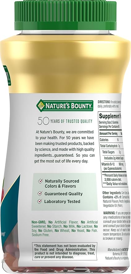 Nature's Bounty Vitamin B12 Gummies, Dietary Supplement, Supports Energy Metabolism and Nervous System Health, Mixed Berry Flavor, 500mcg, 160 Count