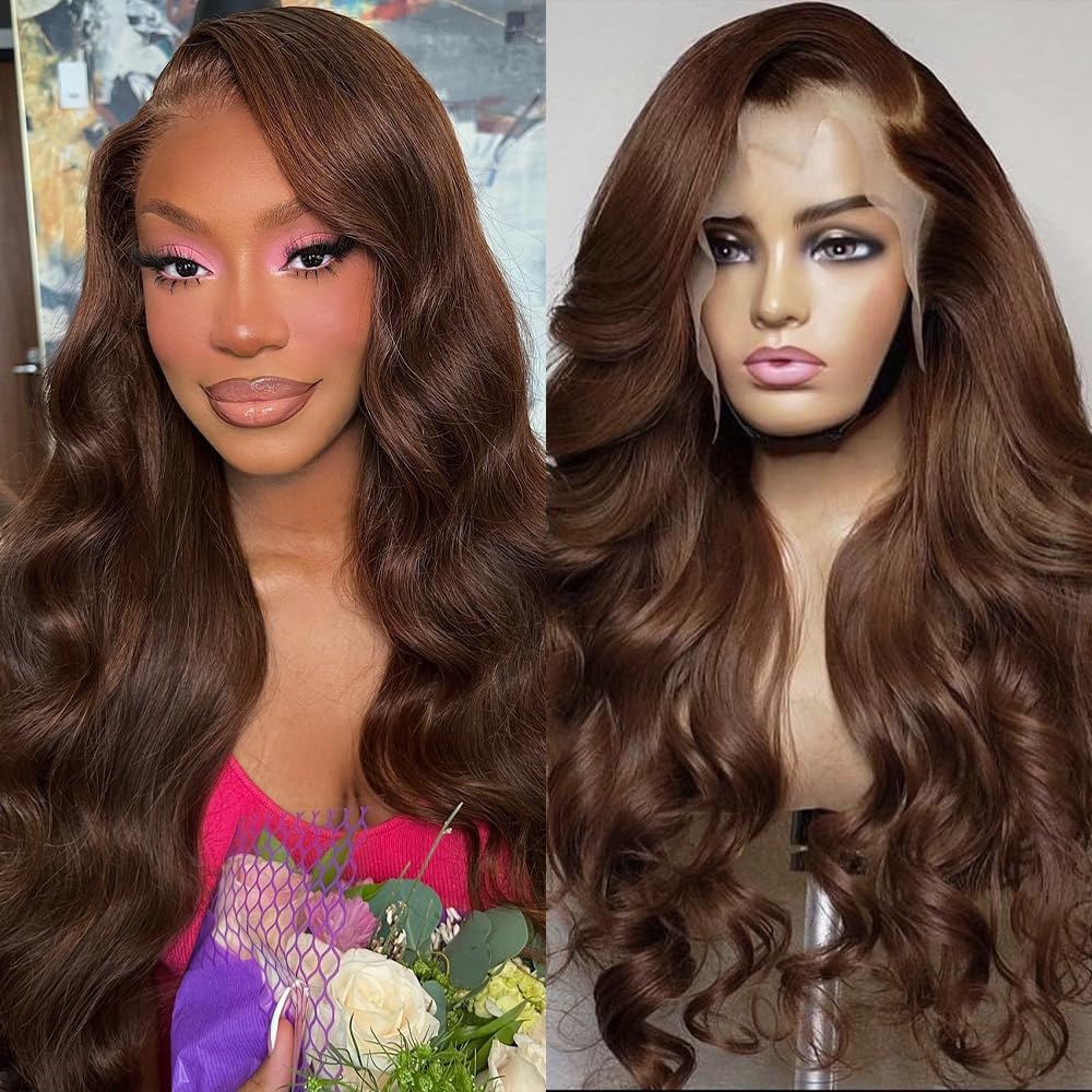Avolo Chocolate Brown Lace Front Wig Human Hair Pre Pluckedn Body Wave 4# Brown Lace Front Wigs Human Hair Colored Chocolate Bro