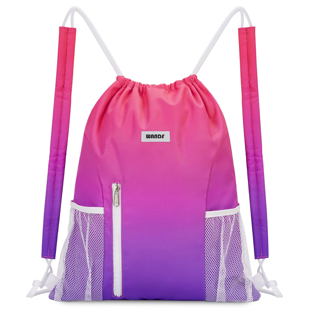 WANDF Drawstring Backpack with Shoulder Pad Sports Gym Backpack with Mesh Pocket String Bag for Women Men(Rose Gradient)