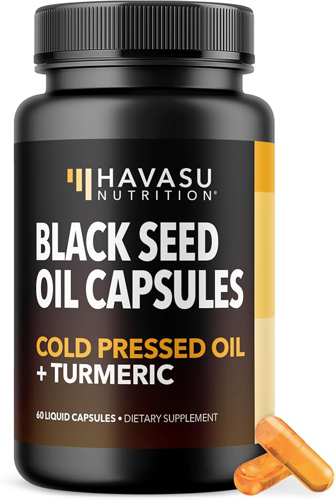 Black Seed Oil Capsules with Turmeric Curcumin Supplement - Immune & Digestive Health Support - 60 Count - Vegan, Non-GMO, Cold Pressed Black Seed Oil with Curcumin (95% Curcuminoids) - 1 Month Supply
