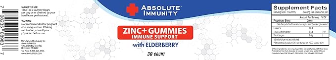 Absolute Immunity-Elderberry Gummy Bears to Maximize Your Potential with ZINC infussed Gummies, Delicious & Potent Combo for Robust Health,The Ultimate Immune Support Gummies for Adults & Kids 30ct.