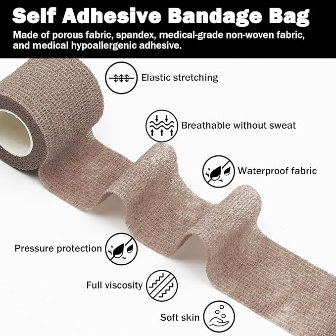 Bandages First Aid Tape - Cohesive Wrap, Adhesive Bandage, Self Adherent - Colorful (Coffee, 2-inch)