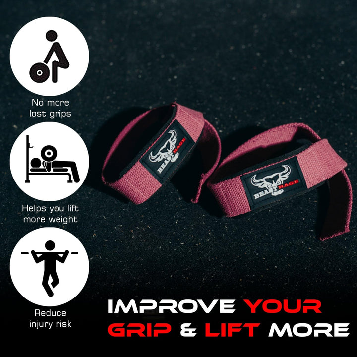 BEAST RAGE Lifting Wrist Straps for Weightlifting, Weight Lifting Straps Gym Power Workouts Lifting Straps Padded Cotton Men Women Supportive Lift Deadlift Straps Hard Pull Exercise Straps (Pink)