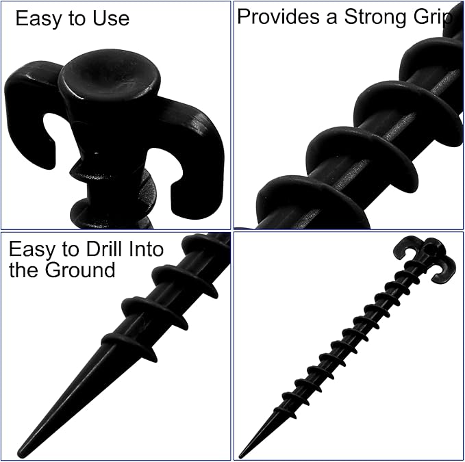 8 Pcs Plastic Tent Stakes, 8 Inch Heavy Duty Screw Stakes for Camping, Backpacking, Gardening, Black