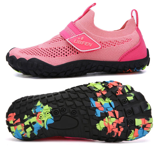 UBFEN Kids Water Shoes for Boys Girls Quick Dry Lightweight Aqua Socks for Toddlers Little Big Kid Barefoot Beach and Pool Sports Non-Slip Swim Shoes D Pink 9 Toddler