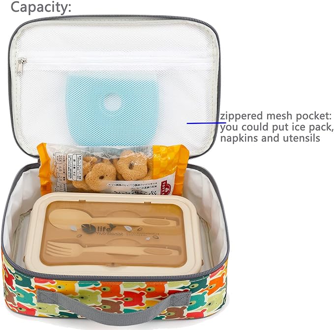 FlowFly Kids Lunch box Insulated Soft Bag Mini Cooler Back to School Thermal Meal Tote Kit for Girls, Boys, Bear
