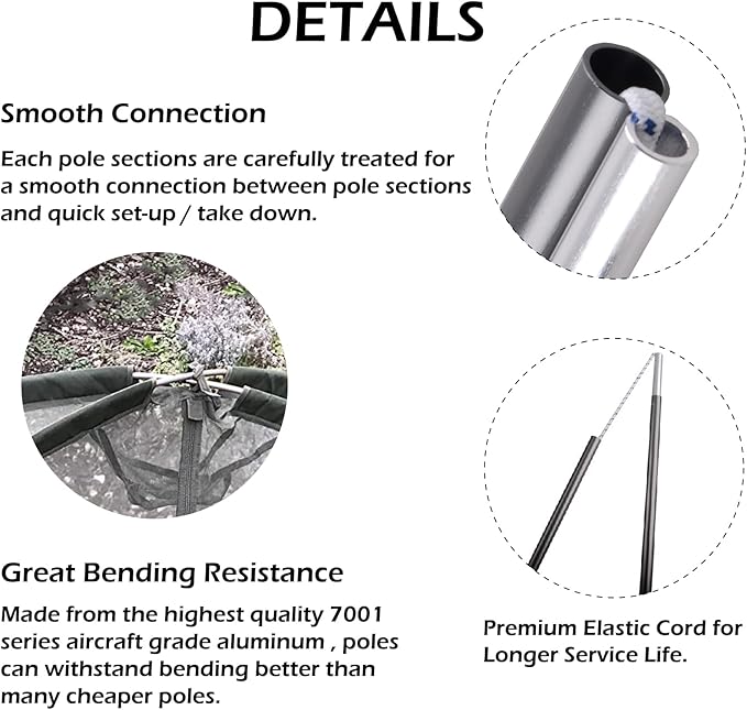 Azarxis Tent Poles Aluminum Tent Rod Replacement Camping Accessories, Multifunction Lightweight Tent Poles Repair Kit, 7001 Series Aircraft-Grade Aluminum - 2 Poles