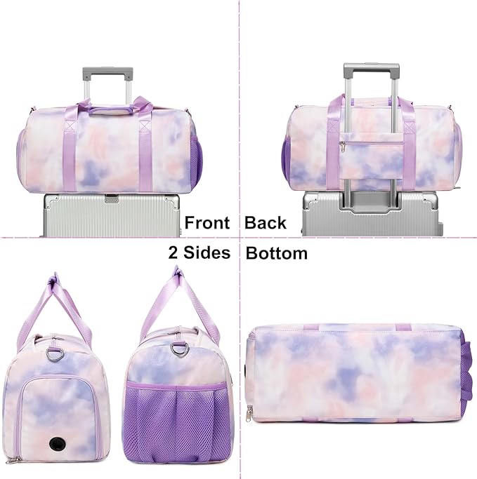 Sports Gym Bag for Girls Dance Bag for Girls Teen Travel Duffel Bags Waterproof Overnight Duffel Bag with Shoe Compartment Ballet Gym Bag Purple