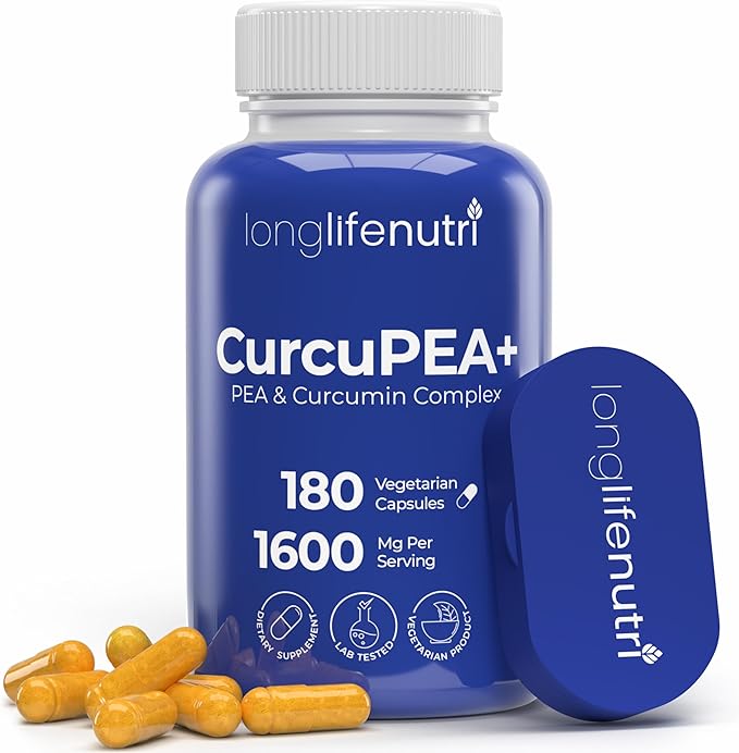 CurcuPEA+ (Palmitoylethanolamide + Turmeric Complex 600mg/1000mg) – Derived from Curcumin Longa, 180 Vegetarian Capsules, Natural Antioxidant, 3-Month Supply, GMP Certified, Vegan, Made in USA