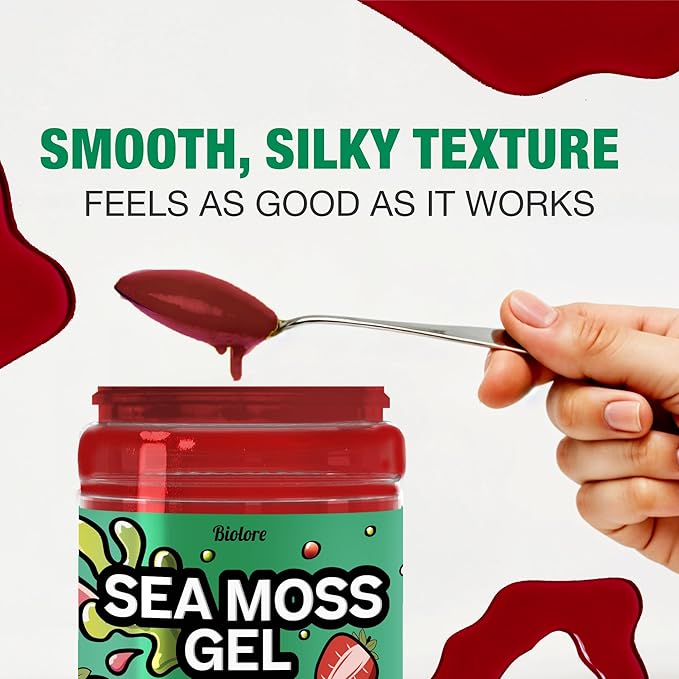 Biolore Sea Moss Gel Strawberry Made in USA Raw Wildcrafted Irish Seamoss Essential Vitamins Trace Minerals Vegan Superfood (Strawberry 8OZ)