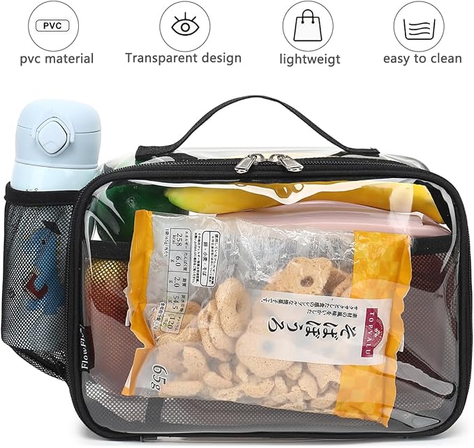 FlowFly Kids Lunch box Insulated Soft Bag Mini Cooler Back to School Thermal Meal Tote Kit for Girls, Boys,Clear