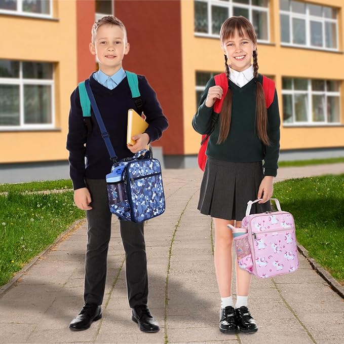 Kids Insulated Lunch Box Bag, Thermal Picnic Cool Bags with Adjustable Strap for Adults Children Women Men Boys Girls School Work (Pink HorsePony)