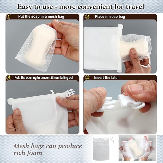 6 Pcs Travel Soap Bag, Waterproof Leakproof Quick Dry Bar Soap Travel Container, Soap Saver Pouch for Camping, Hiking, Hotel Essentials, Portable Soap Holder Travel Case, Soap Travel Bag