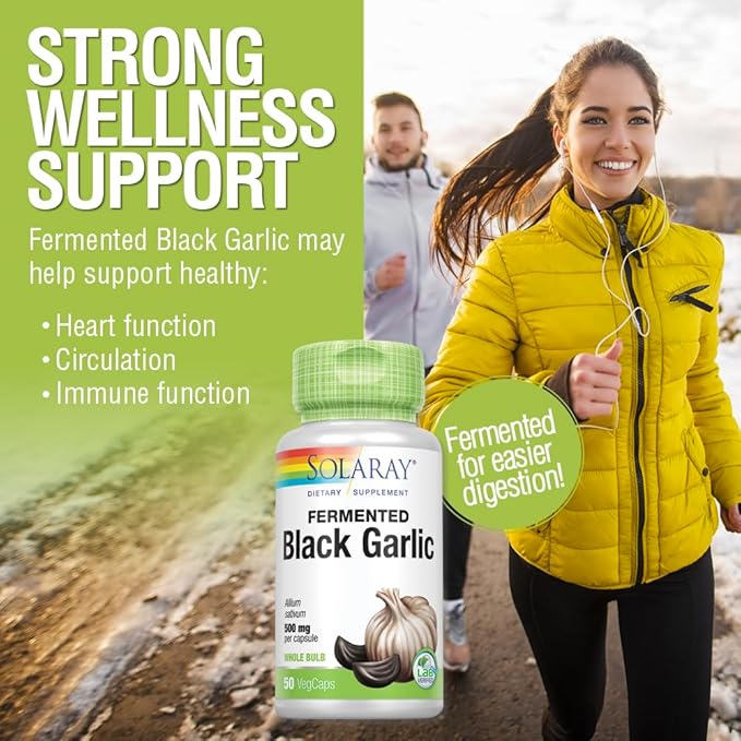 SOLARAY Fermented Black Garlic 500 mg | Healthy Immune, Circulatory & Cardiovascular Support | 50 VegCaps