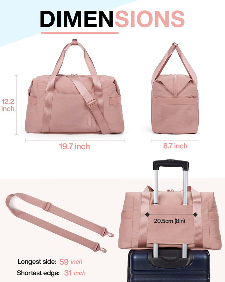 BAGSMART BAGSMART Gym Bag for Women, Carry on Weekender Overnight Bag, Travel Duffel Bags with Trolley Sleeve, Personal Item Travel Bag Tote Bag Workout Dance Bag, Dark Pink-34L