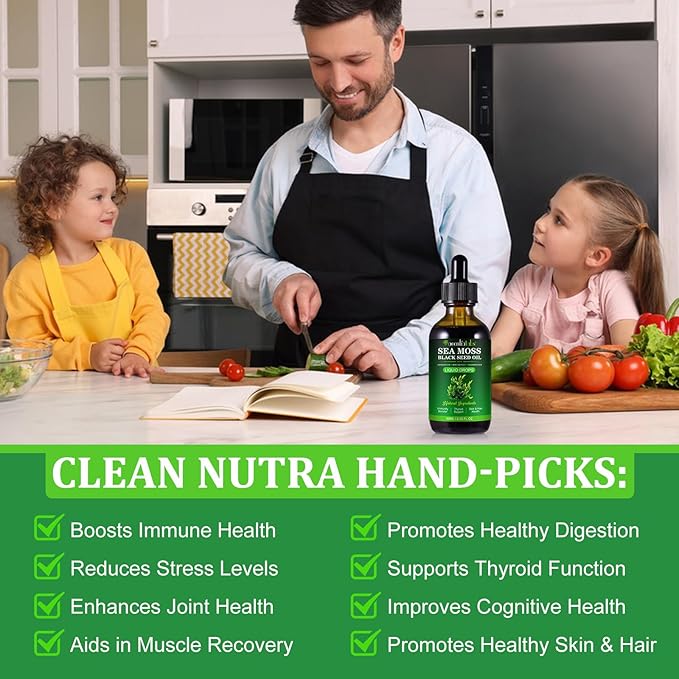 Sea Moss Liquid Drops - Irish Sea Moss with Burdock Root, Black Cumin, Bladderwrack, Ashwagandha - Essential Minerals Seamoss Supplement for Immune, Joint, Digestion, Aging Support