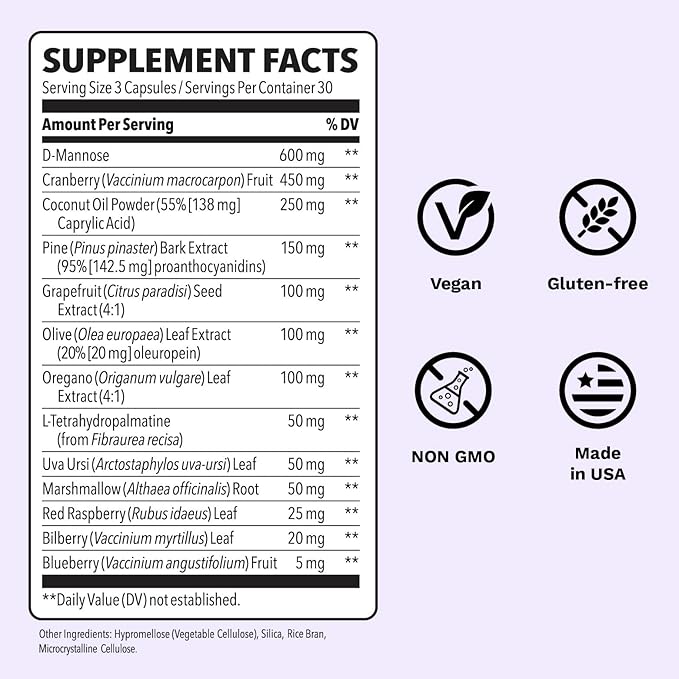 Urinari-X Extra Strength with Enhanced Comfort - Urinary Tract Support - Fast UTI Relief - Vitamin Supplement for Bladder Function - D-Mannose, Cranberry, Pinebark, Uva Ursi & Grapefruit - 90 Capsules