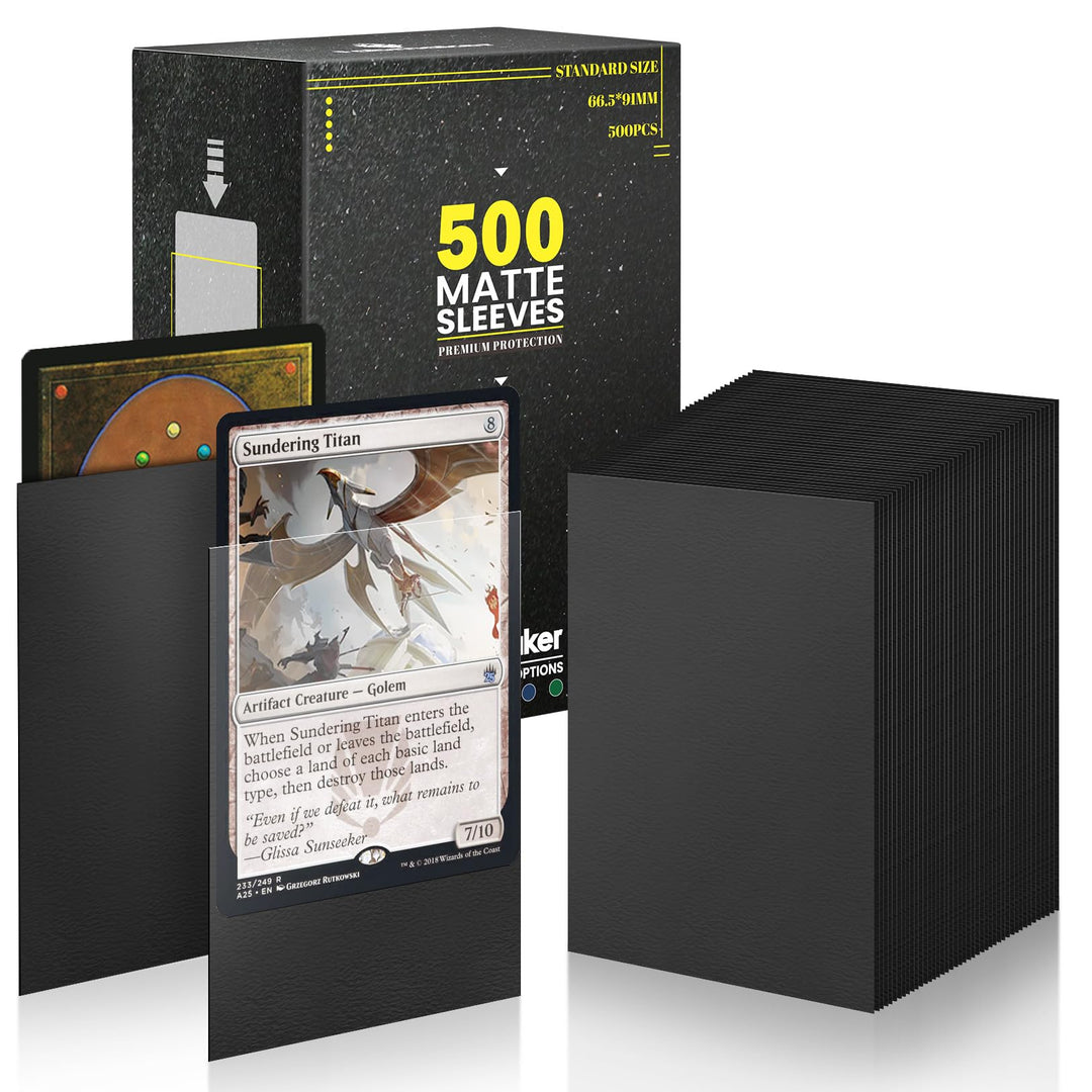 Standard Black MTG Card Sleeves 500 Pack, Card Protectors Sleeves Matte Back Finish, Perfect Shuffling - Protect All Your Trading Cards, TCG Cards & Sports Cards by Fabmaker, Never Tear 66x91mm