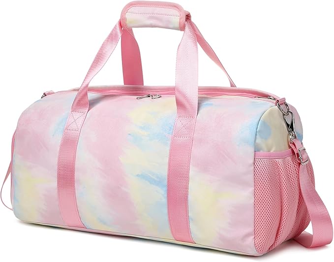 Sports Duffel for Girls Dance Teen Duffle Weekender Gym Travel Ballet Yoga Bags Cheer Bag with Shoe Compartments Pink
