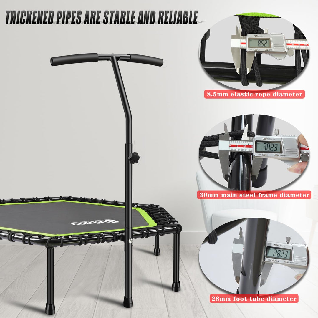 Gielmiy 48‘’Mini Trampoline for Adults，Silent rebounder Trampoline with 3 Adjustable Handle，Indoor/Garden/Workout Cardio,Safely Cushioned Bounce（Max Load 330lbs）