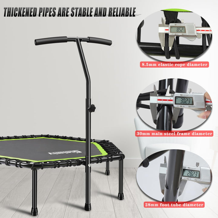 Gielmiy 48‘’Mini Trampoline for Adults，Silent rebounder Trampoline with 3 Adjustable Handle，Indoor/Garden/Workout Cardio,Safely Cushioned Bounce（Max Load 330lbs）