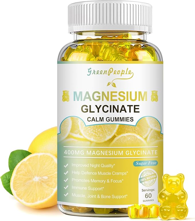 Magnesium Glycinate Gummies 400mg - Sugar Free Magnesium Potassium Supplement with Magnesium Malate, Vitamin D, B6, and CoQ10 for Calm Support & Sleep for Adults - Lemon Gummies