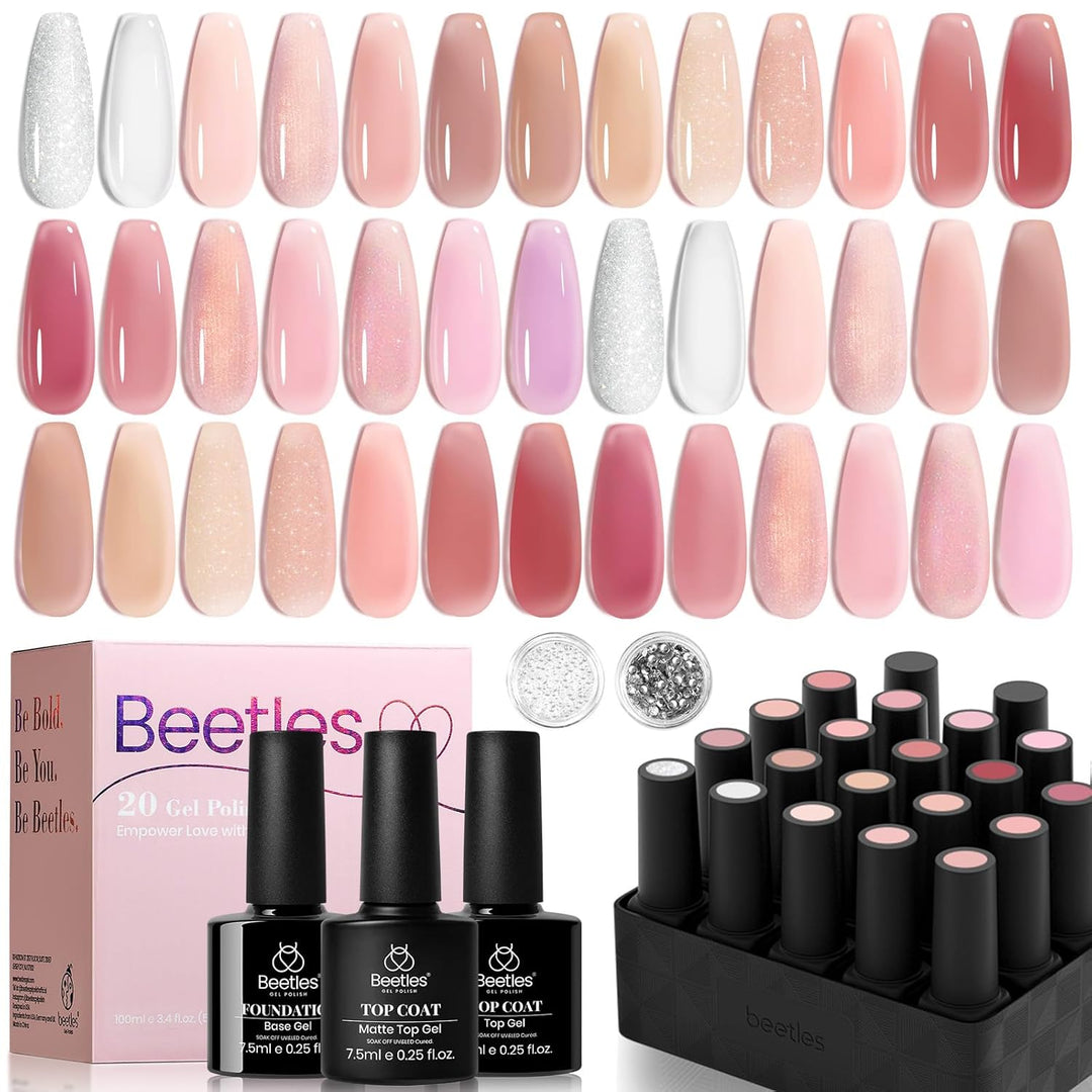 Beetles 23-Pc Glitter Gel Nail Polish Set | Brown, Pink, Blue, Green | UV Soak Off