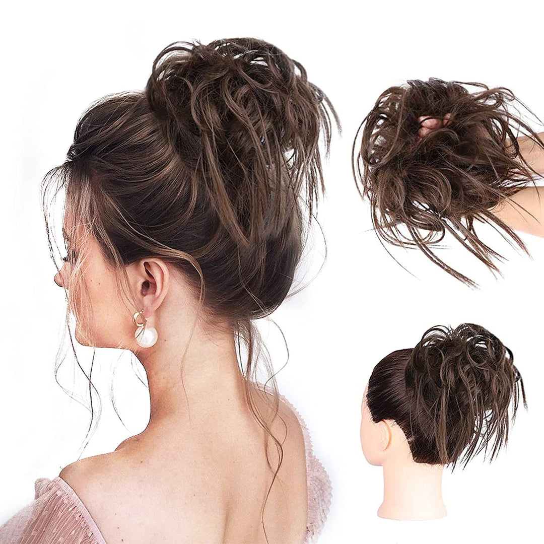 HMD Tousled Updo Messy Bun Hairpiece Hair Extension Ponytail with Elastic Rubber Band Updo Ponytail Hairpiece Synthetic Hair Extensions Scrunchies Ponytail Hairpieces for Women