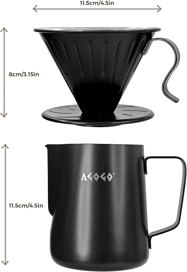AGOGO Camping Pour Over Coffeemaker Set with Paper Filter Stainless Steel (Black, 600ml)