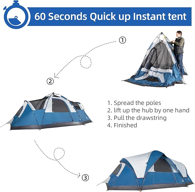 Tent for Family Camping Quick Setup, Instant Pop Up Dome Tents Outdoor 2-3 Person / 6 Person, with Water-Resistant Rainfly and Mesh Roofs & Door & Windows