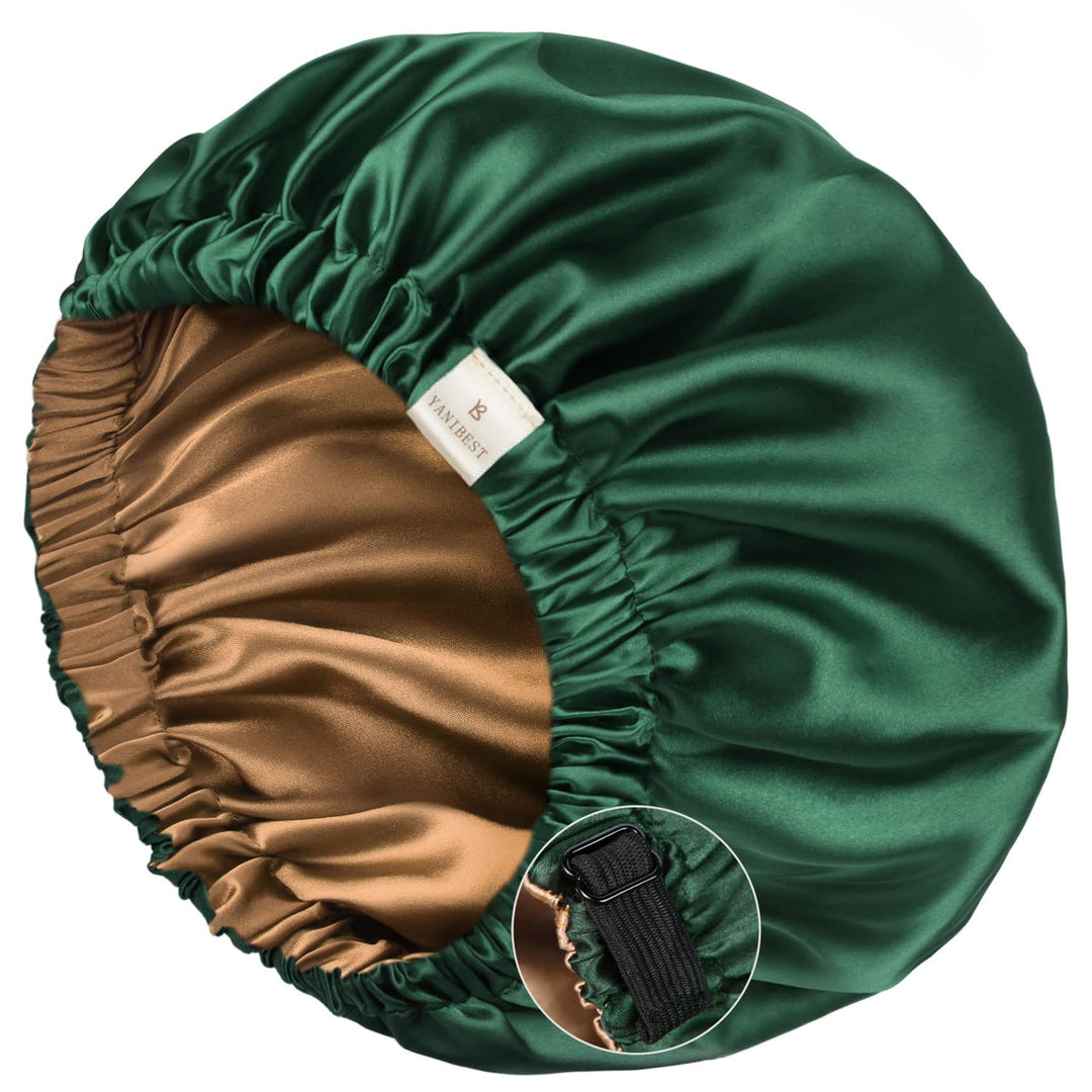 YANIBEST Silk Bonnet Satin Bonnet for Sleeping Women and Men, Adjustable Double Layer Hair Bonnet for Curly Braids Hair Dark Green