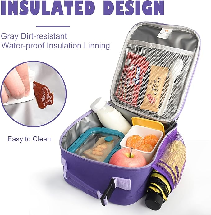 Lunch Box Kids,Premium Insulated Lunch Bag for Girls Boys Teen Women,Soft Bag Mini Cooler Back to School Thermal Reusable Lunch Bag for Work School Picnic (Purple)