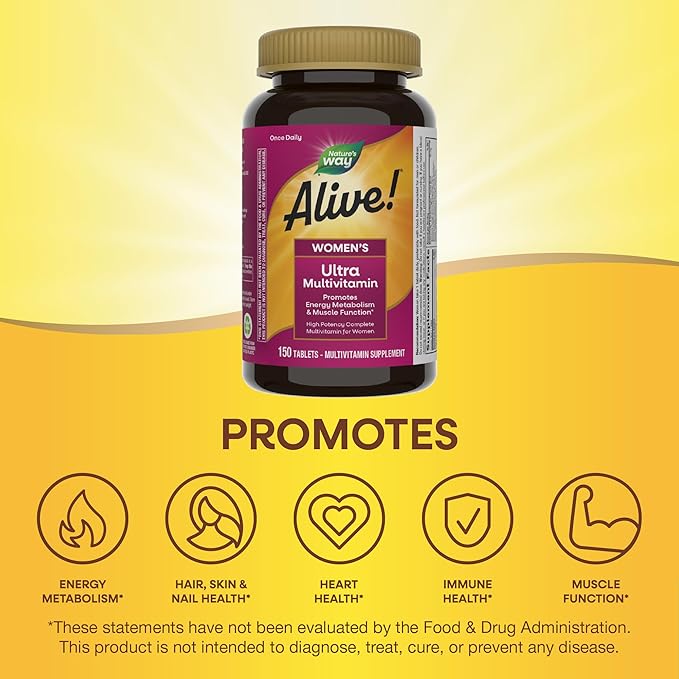 Nature's Way Alive! Women's Daily Ultra Multivitamin, High Potency Formula, Promotes Energy Metabolism and Muscle Function*, with Methylated B12, 150 Tablets