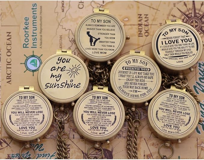 RII Pocket Brass Compass, Nautical Navy Compass for Camping, Travelling, Hiking, Boating, Gift Compass for Graduation, Wedding, Birthday, Anniversary, Dad to Son/Grandson with Imprinted Leather Case