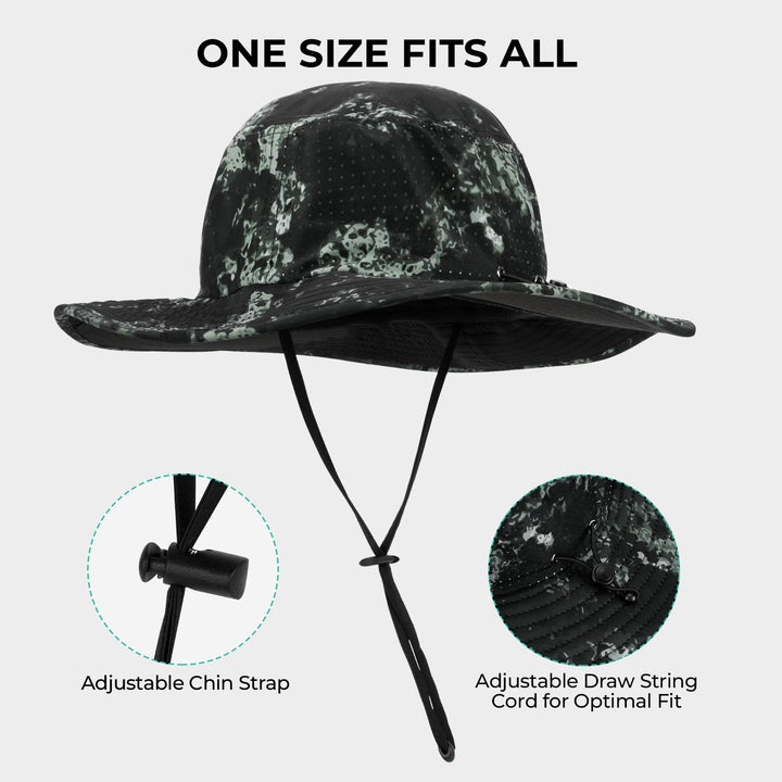 KastKing Fishing Hiking Hat for Men, Sun Protection, Pattern Beach Boonie Hat, Adjustable, Breathable Bucket Golf Hats for Women, Boulder Camo Obsidian Black