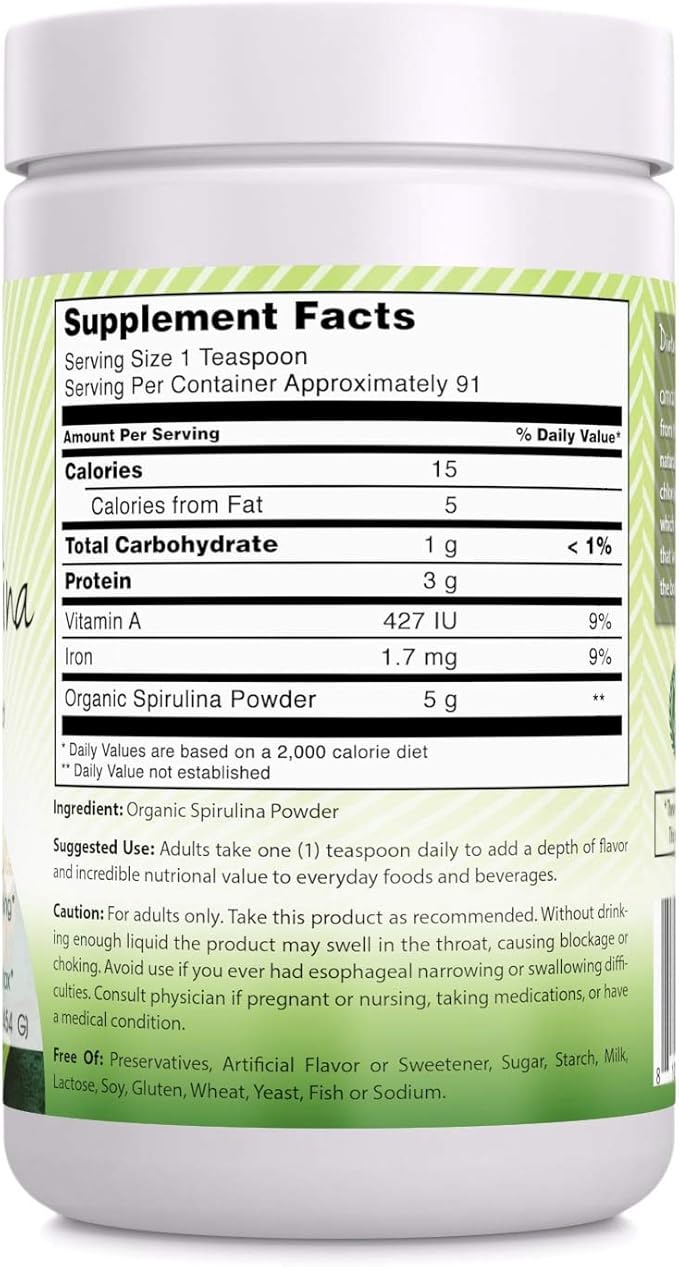 Amazing India Organic Spirulina Powder (Non-GMO) 16 oz (454 gm) - Supports Cell Regeneration, Immune Health, Detoxification & Overall Health*