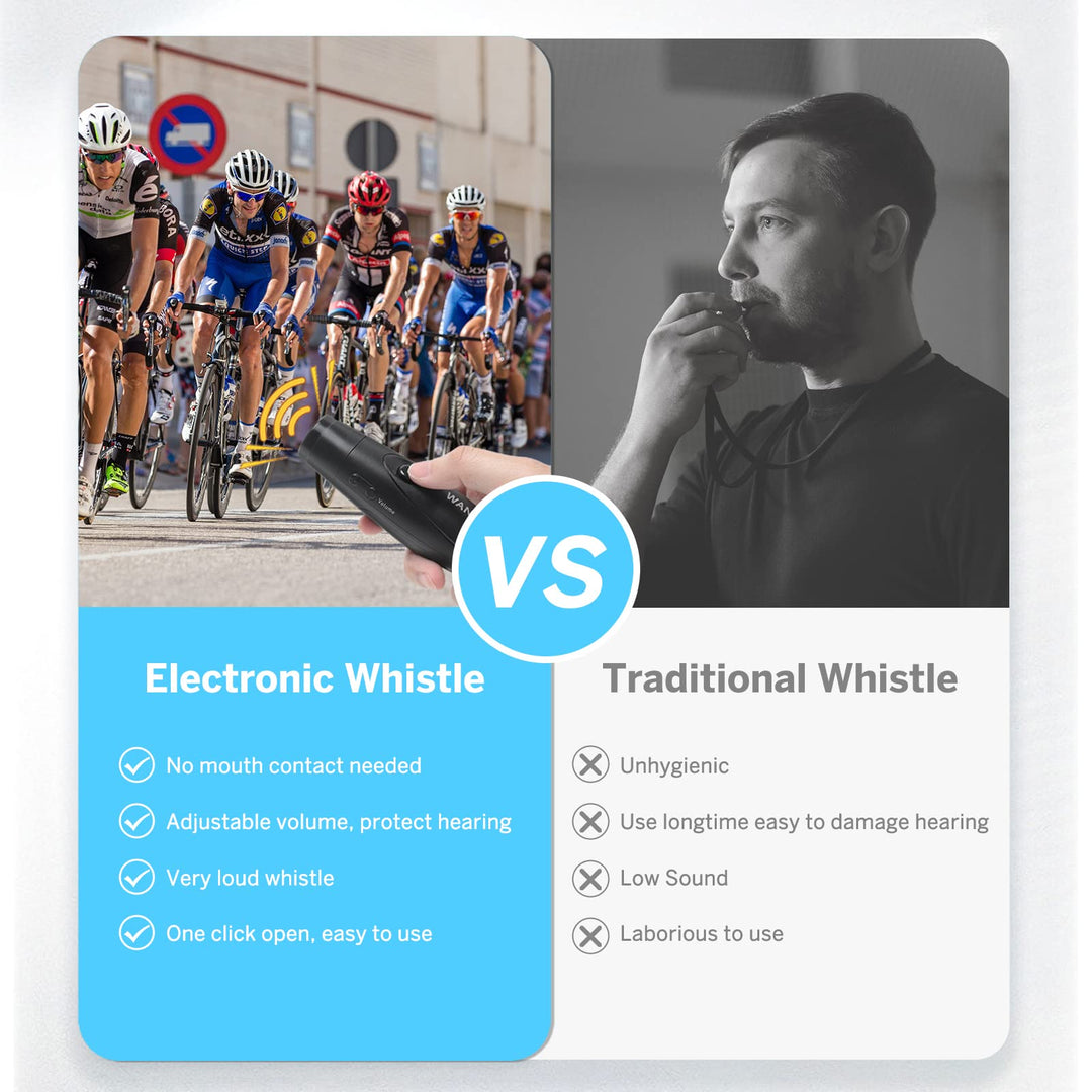 Electronic Whistle, 2 Pack Handheld Electronic Whistles, 3 Tone High Volume Whistle Emergency, Adjustable Volume Whistle with Lanyard for Teacher Coach Referee, Volleyball Soccer Sports-Black&Blue