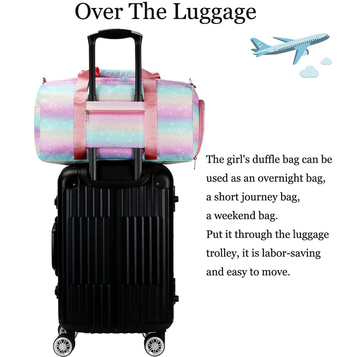 Dance Bag Teens Women Gymnastics Bag Overnight Duffle Bag with Shoe Compartment, Small Travel Weekender Sleepover Carry On Bag (Gilded Cyan)