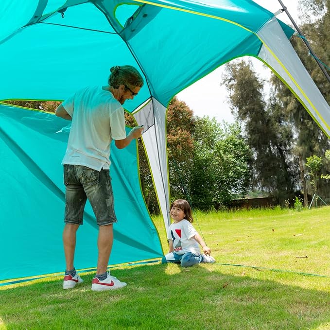 8.2'x8.2' Pop Up Canopy Tent Easy One Person Setup Instant Outdoor Beach Canopy Folding Portable Sports Shelter with 1 Sidewall - Turquoise